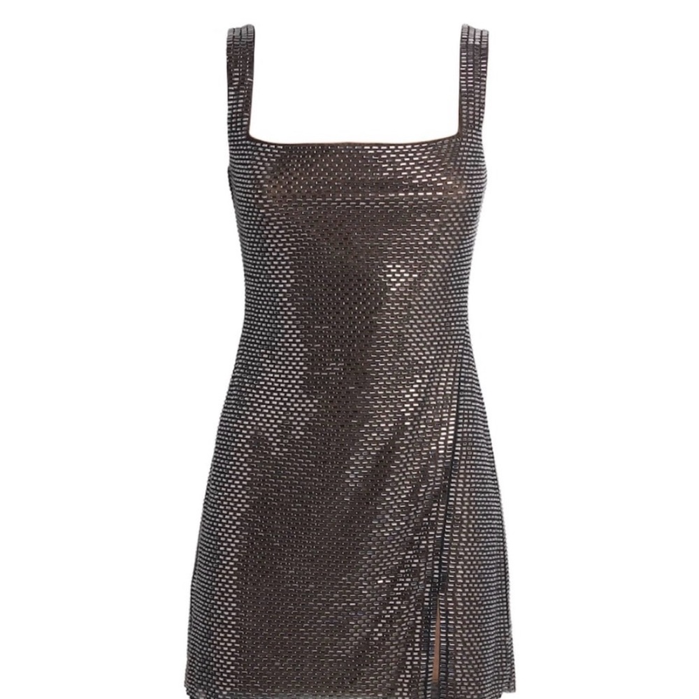 Self-Portait rhinestone mesh dress in gunmetal